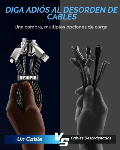 Vista 3 de Cable USB C ultra corto 4 en 1 de 0.6 pies compatible con cable Lightning [carga rápida y transferencia de datos] cable de carga plano trenzado