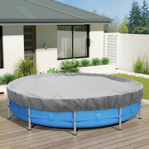 Vista 8 de ECOOPTS Cubierta redonda impermeable de poliéster para piscinas sobre el suelo, protector de cubierta de piscina de invierno (6 pies, turquesa)