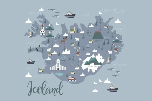 Vista 2 de Mapa laminado de Islandia mapa del mundo de viajes con ciudades en detalle, carteles de mapa para pared, decoración de pared, ilustración