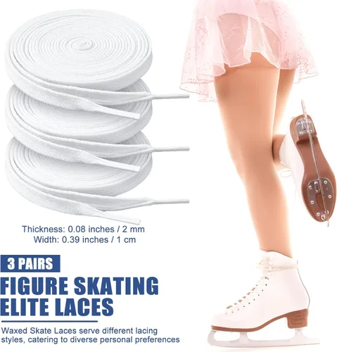 Vista 3 de Lyrow 3 pares de cordones de patinaje artístico, cordones encerados de 108 pulgadas, cordones blancos para patinaje sobre ruedas, botas de hockey