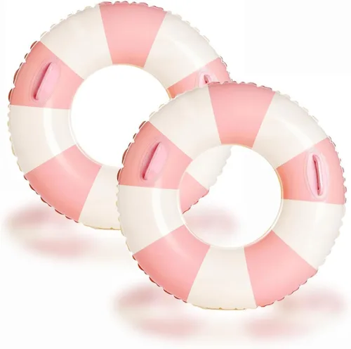Vista 16 de Flotadores inflables de piscina para adultos, paquete de 2 flotadores a rayas, tubos de piscina, anillos de natación con asas, flotador inflable
