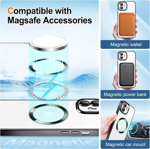 Vista 5 de Hython Funda para iPhone 11 Transparente Magnética con Purpurina [Compatible con MagSafe] Protector Completo de Lente de Cámara Delgado Degradado