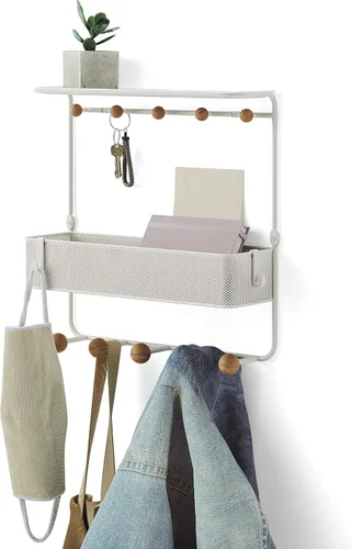 Vista 10 de Umbra Estique - Organizador de entrada con ganchos y estantes, con estante, color blanco (paquete de 3)