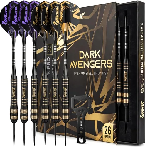 Vista 13 de Steel Tip Darts Set, Metal Tip 6 Pack, Knurled Brass Barrels, Darkborn Azul - Cristal Gótico