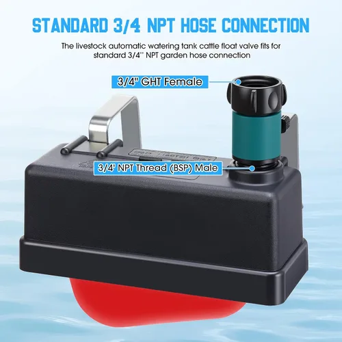 Vista 2 de Threlaco Juego de 2 válvulas de flotador de tanque de agua con conector de manguera de 3/4 pulgadas, control automático de nivel de agua, válvula