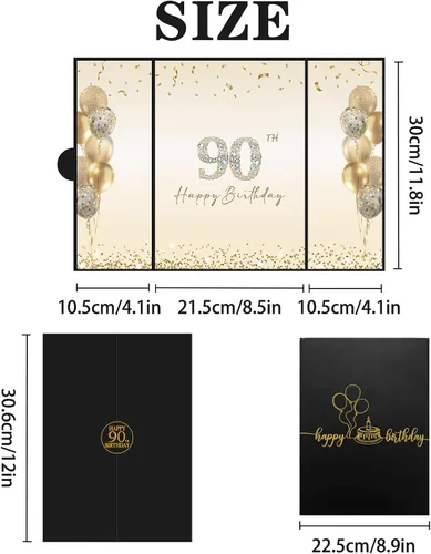 Vista 3 de DARUNAXY Decoraciones de Fiesta de Cumpleaños 90 Años Negro Dorado, Feliz Cumpleaños 90 Libro de Invitados de Firmas Alternativo para Hombres