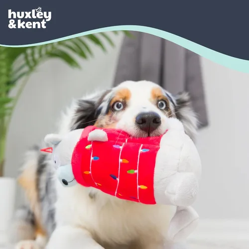 Vista 4 de Huxley & Kent Divertido juguete para perros con chirriante – Juguetes chirriantes de felpa para perros pequeños, medianos y grandes – Animal