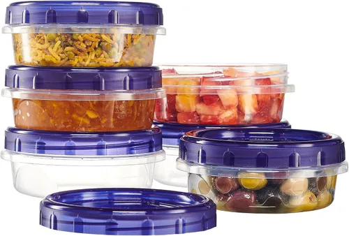 Vista 11 de PLASTICPRO Paquete de 6 Recipientes de Almacenamiento de Alimentos con Tapa Giratoria con Tapa Azul Atornillable - Recipientes Reutilizables de 4 oz