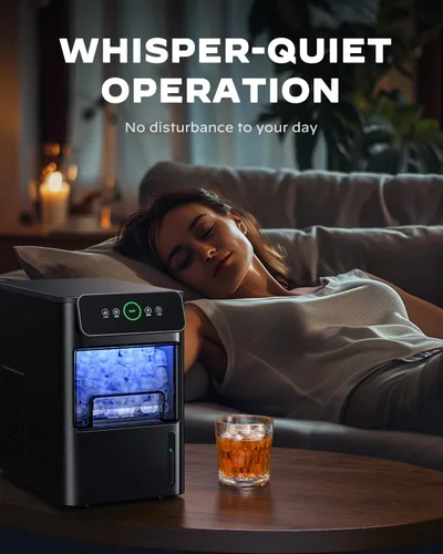 Vista 7 de Silonn - Máquina de hielo portátil para encimera - 9 kilos de hielo con forma de bala por día, hace hielo en 6 minutos, acero inoxidable con ventana