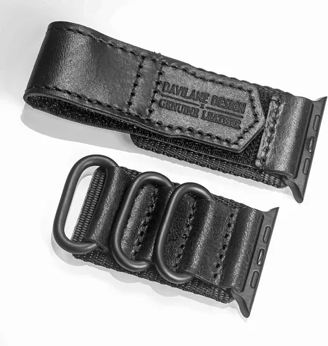 Vista 7 de Compatible with Apple Watch Band,Rugged Replacement Leather Nylon Strap With Three Buckle Loop Design For iWatch Ultra 3/2/1, Series