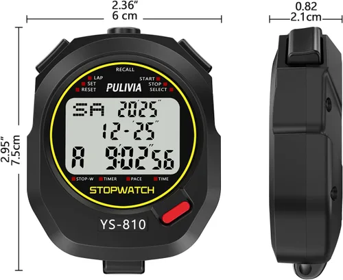 Vista 6 de Cronómetro Deportivo Temporizador con Memoria de 10 Vueltas Divididas Reloj Digital de Parada, Temporizador de Cuenta Regresiva Modo de Ritmo Reloj