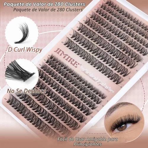 Vista 4 de JIMIRE Extensiones de pestañas naturales en racimo 320 piezas, extensiones de pestañas en racimo Wispy 30D+40D, rizadas en D, 9-16MM, mezcladas