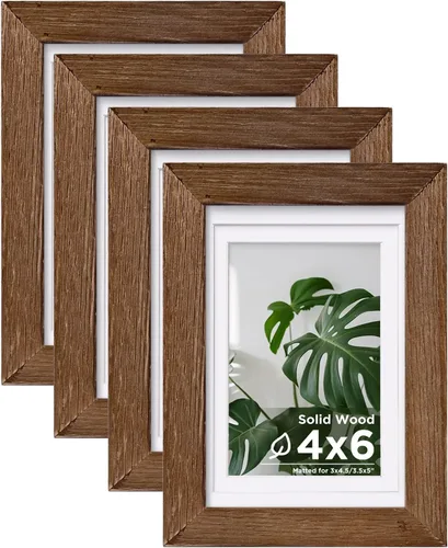 Vista 117 de Egofine - Juego de 4 portarretratos A4 de madera maciza y cubierta de plexiglás de 4 x 6/6 x 8 pulgadas con paspartú o A4 sin paspartú, para mesa