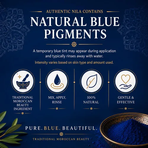 Vista 4 de Máscara marroquí en polvo de nila Polvo de belleza tradicional de hammam azul 1.7 onzas