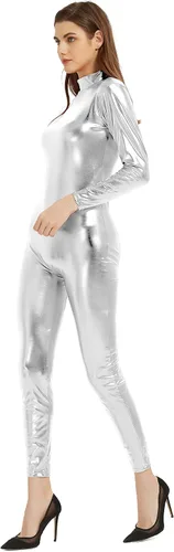 Vista 4 de Speerise - Unitardo, catsuit de manga larga para mujer, color metálico brillante