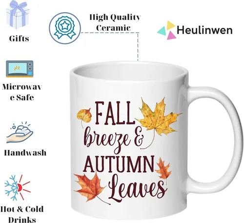 Vista 2 de Taza de café otoñal con brisa de otoño y hojas de otoño, taza de café de calabaza, decoración única de otoño, decoración de calabaza, Acción
