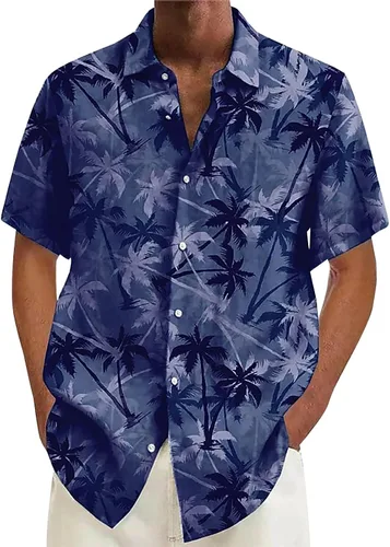 Vista 19 de Camisa hawaiana para hombre, con botones, manga corta, casual, elegante, grande y alta, floral, verano, tropical, para vacaciones
