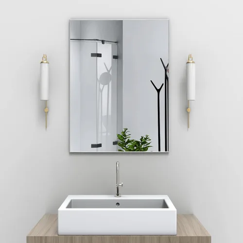Vista 29 de Espejo de pared con estante para baño, 28 x 18 pulgadas, marco negro, espejos de pared para colgar horizontal o vertical, espejos modernos de pared