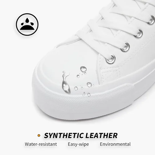 Vista 3 de BABUDOG Zapatos deportivos de plataforma de cuero sintético para mujer, zapatos de plataforma blanca antideslizantes, zapatos de tenis con cordones