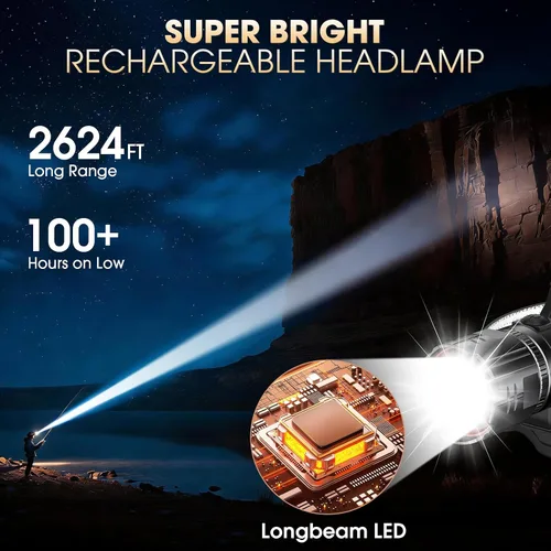 Vista 2 de ATDOALL Linterna frontal LED superbrillante, lámpara de cabeza recargable de alto lúmenes con sensor de movimiento, 5 modos, IPX5 impermeable, 90°