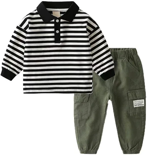 Vista 4 de Conjunto de 2 polos de manga larga para niños pequeños + ropa de pantalones cargo
