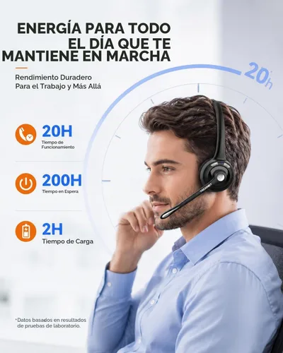 Vista 6 de TECKNET - Auriculares Bluetooth, auriculares inalámbricos con micrófono de cancelación de ruido para camionero, auriculares Bluetooth sobre la oreja
