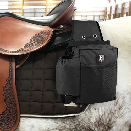 Vista 5 de Harrison Howard Equestrian Western Saddle Bag Nylon Botella de agua/engranaje Portador Conveniente Saddle Bag Negro