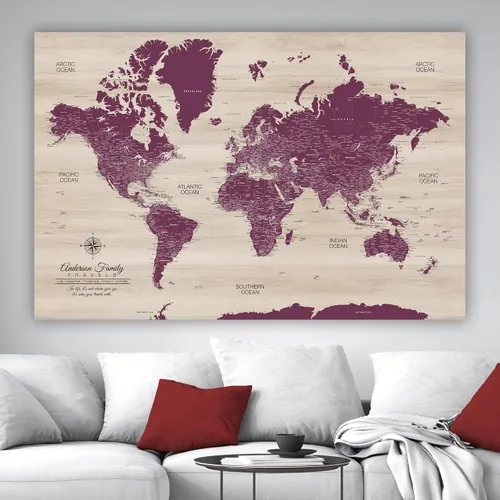 Vista 2 de HolyCowCanvas Mapa Personalizado de Pin de Empuje del Mundo en Lienzo, Tablero de Mapa del Mundo, Mundo para Marcar Lugares, Rastrear Viajes, Regalo