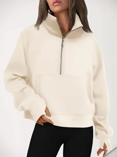 Vista 6 de AUTOMET Sudaderas con media cremallera para mujer, sudadera corta de vellón con cremallera de un cuarto, sudaderas con capucha para el otoño, a