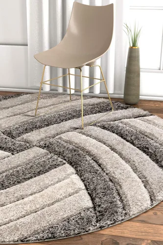 Vista 11 de Tapete peludo de felpa suave con textura en 3D, diseño de rayas geométricas, color azul y gris, grueso y suave