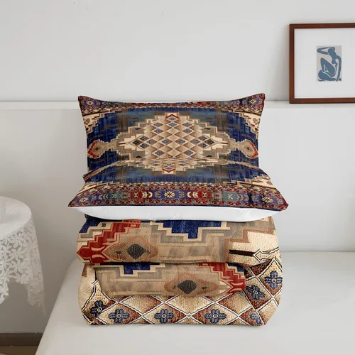 Vista 5 de Erosebridal Juego de edredón bohemio individual, juego de ropa de cama exótica bohemio, retro, azul, amarillo, degradado, rojo, floral, bohemio