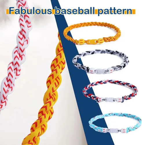 Vista 4 de Collar de béisbol de 18 pulgadas, regalos de goteo de béisbol, collares deportivos de tres trenzas, collares de titanio Tornado de cuerda deportiva
