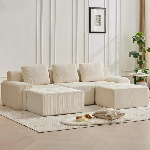 Vista 37 de Sofá modular modular con otomana móvil, sofá de asiento profundo con almohadas, cómodo sofá modular de nube para sala de estar, dormitorio y Blanco