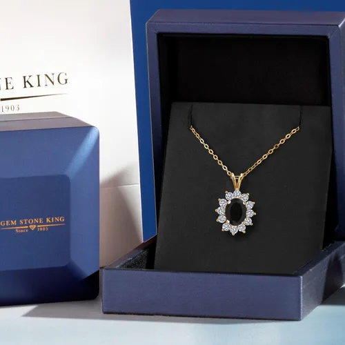 Vista 49 de Gem Stone King Collar con piedra natal ovalada de plata chapada en oro amarillo de 18 quilates, ovalado de 0.315 x 0.236 in, collares con colgante
