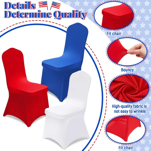Vista 3 de Oudain 12 fundas para sillas plegables del 4 de julio, color rojo, blanco y azul, universales, de elastano, fundas protectoras elásticas lavables