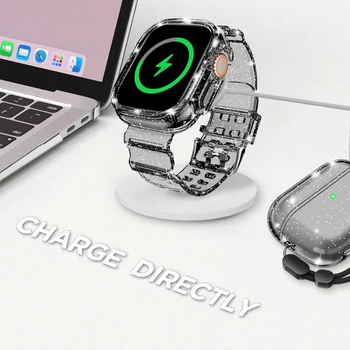 Vista 142 de DABAOZA - Correa transparente compatible con Apple Watch con estuche protector, correa deportiva de TPU con brillo para mujeres y hombres