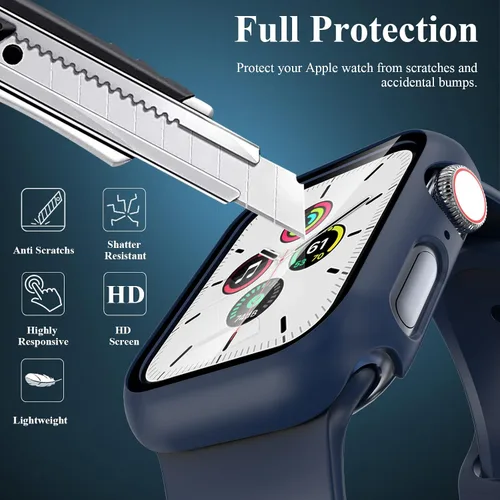 Vista 3 de Juego de 3 fundas compatibles con Apple Watch SE 3 Series 6/5/4 de 44 mm con protector de pantalla de vidrio templado, cubierta protectora