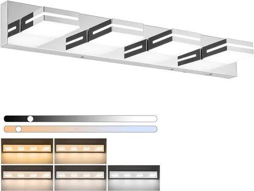 Vista 11 de SineRise - Lámparas LED modernas para tocador de baño (4 luces, 30 pulgadas) (5CCT, regulables), lámparas modernas de pared para baño de acrílico