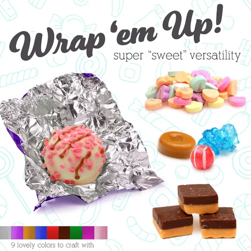 Vista 7 de LotFancy Envolturas de caramelos de aluminio para chocolates, 4 x 4 pulgadas, 900 piezas de papel de aluminio para envolver dulces, hojas cuadradas