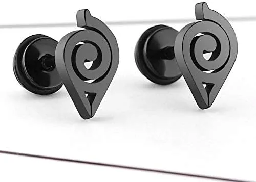 Vista 3 de JINSUO JMBH314 - Aretes de acero inoxidable de alto grado Naruto Anime para mujer, color dorado, plateado y negro, joyería de regalo (color plata)