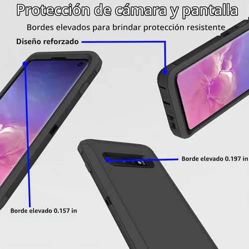 Vista 4 de Funda protectora resistente para Samsung Galaxy S10, resistente a prueba de polvo, a prueba de golpes, protección contra caídas, 3 en 1 para Samsung