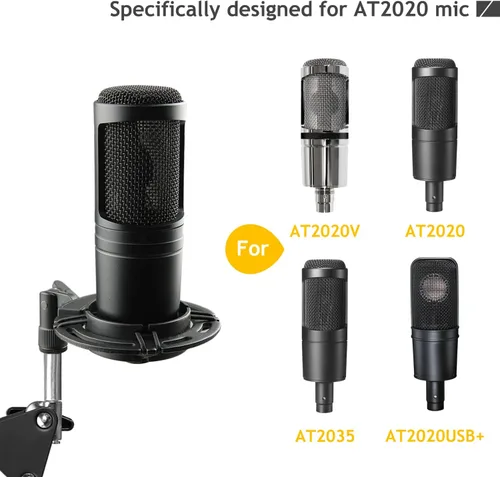 Vista 3 de Audio Technica AT2020 - Soporte de micrófono AT2020, soporte de tijera de suspensión con soporte de amortiguador, filtro pop, abrazadera resistente