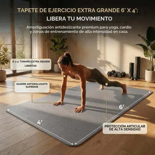 Vista 3 de Esterilla grande de yoga de 6'x 4' (72"x 48") — Esterilla de ejercicio extra ancha de 1/4" y 1/3" de 183cm x 122cm, gran esterilla de ejercicio