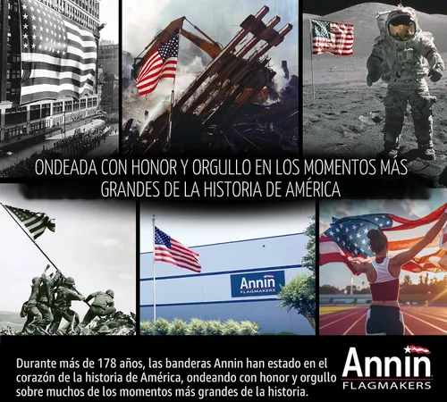 Vista 5 de Annin Flagmakers (19417) Bandera estadounidense de poliéster/algodón, fabricada en Estados Unidos, 3 x 5 pies, para todo tipo de clima
