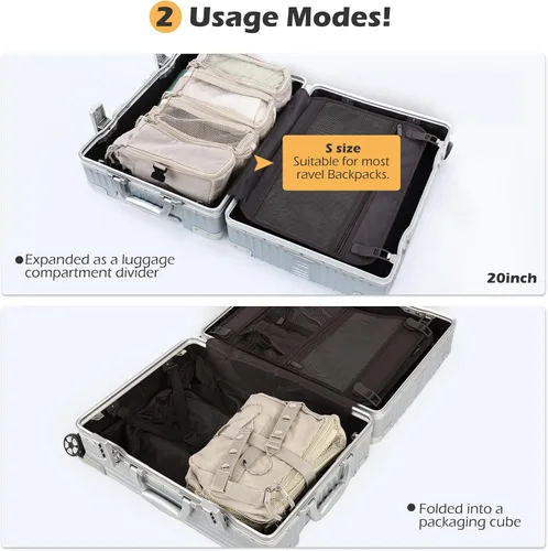 Vista 5 de TABITORA Organizador de equipaje de viaje plegable para colgar, estantes colgantes portátiles para llevar en la maleta con 2 ganchos, (S-negro)