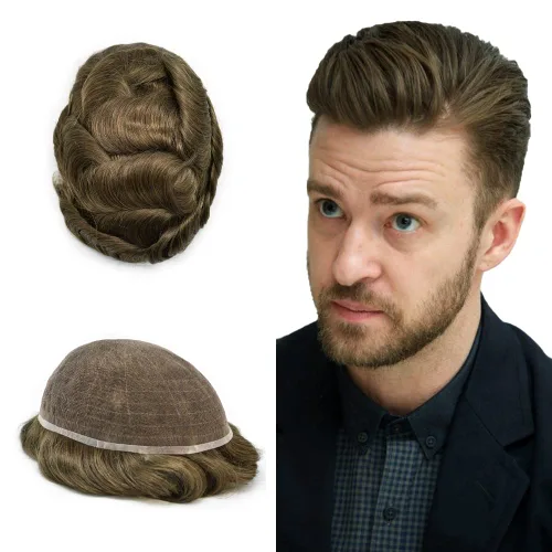 Vista 11 de Men Toupee Hairpiece Human Hair System Mens Hair Piece Bleached Knot Full Lace Toupee For Men Protesis Capilar Mens Toupee 6X8 1# Jet Black 100%