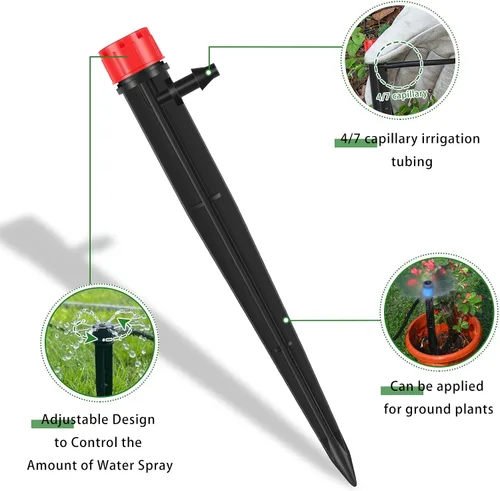 Vista 2 de Mudder 100 emisores de riego por goteo de 5.2 pulgadas para tubos de riego por goteo de 1/4 de pulgada ajustables de 360 grados con rociador