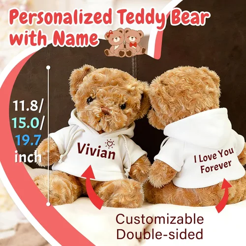 Vista 3 de Oso de peluche personalizado con texto de nombre, osos personalizados de 11.8/15/19.7, regalos de cumpleaños personalizados para el día de la madre