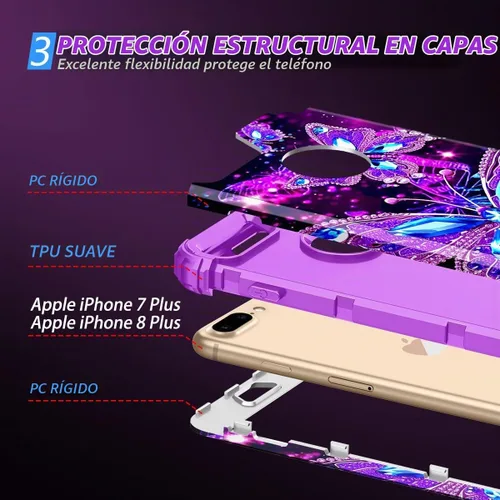 Vista 3 de Miqala Funda compatible con iPhone 8 Plus, iPhone 7 Plus, que brilla en la oscuridad, tres capas, resistente a los golpes, parachoques de plástico