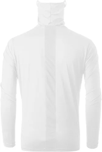 Vista 3 de Ohoo Camiseta deportiva de manga larga para hombre, ligera, fresca y seca, UPF 50+, protección solar, cuello alto falso, con capucha